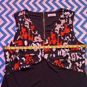 Calvin Klein sz L Black Sleeveless Abstract Multi Color Blouse Dress Top